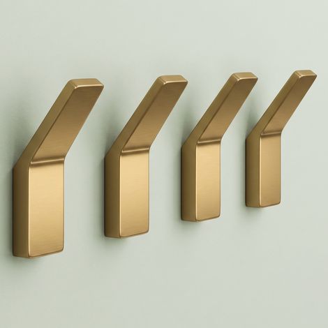 Mai & Mai Kleiderhaken Garderobenhaken 4 Stück in Gebürstet gold, Wandhaken zum Bohren oder Kleben für Schlafzimmer, Badezimmer, Kleiderschrank, Wohnzimmer Stalo-13