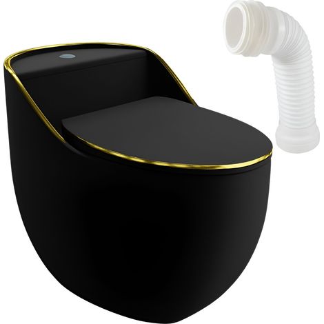 Lavita Silia RIM Black Gold Line WC à poser compact sans bride Pack WC compact complet  3/6l  + connecteur WC