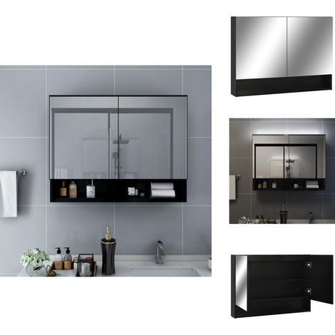 LED-Spiegelschrank fürs Bad Schwarz 80x15x60 cm MDF - LED Kosmetikschränkchen - Wandspiegel - Badezimmerarmatur - Badmöbeln - Aufbewahrungsschrank (1/5)