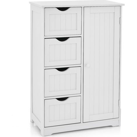 Costway – Armoire murale de salle de bain avec 4 tiroirs – Étagère réglable – Dimensions 56 x 30 x 82 cm – Construction en MDF blanc étanche (1/5)