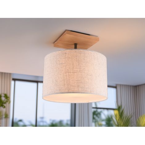 Deckenleuchte ELMAU mit Stoffschirm in Beige und Naturholz Sockel, Ø 36cm (1/5)