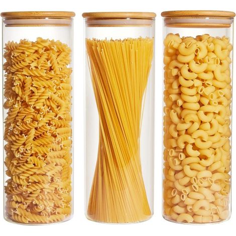 Bocal à spaghetti et pâtes en verre de 2000 ml avec couvercle, lot de 3 Grand bocal transparent hermétique (1/4)