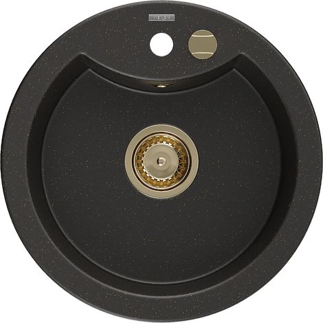 Mexen Diego lavello in granito 1 vasca 488 x 480 mm, nero/oro metallizzato, sifone oro - 6512481000-75-G (1/5)