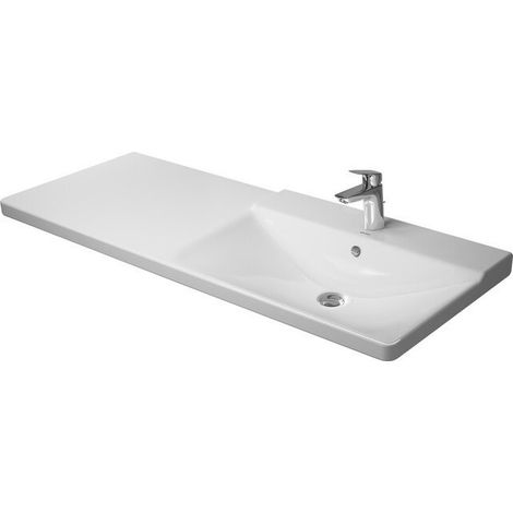 Duravit P3 Comforts mueble lavabo lavabo recto con plataforma para grifo rebosadero 1250x500mm 1 orificio para grifería blanco