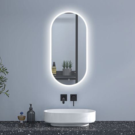 AICA Espejo de baño LED 500 x 1000 mm, ovalado, antivaho, luminosidad regulable (1/5)