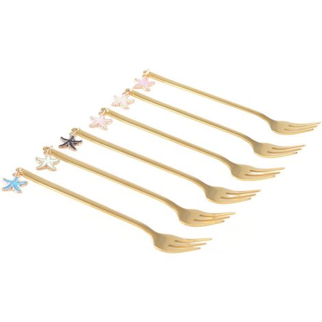 Lot de 6 Fourchettes à Dessert Étoile Dorée en Acier Inoxydable 16,1 cm - PANGIVO (1/3)