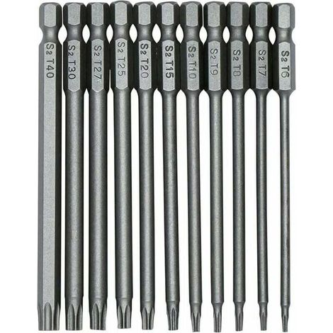 11 Pièces 100mm S2 1/4Pouce Torx Tournevis Bits à Tige Hexagonale de Précision Foret Tournevis Magnétique de Sécurité T6-T40 Tournevis à Tête Longue Torx --