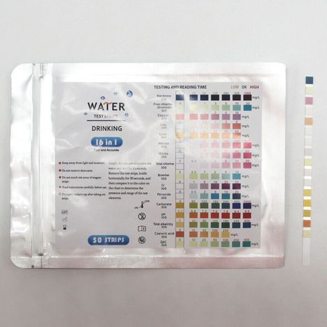 50x 16in1 drinking water test strips - water tester - for tap water water quality analysis total hardness lead copper nitrate (1/4)