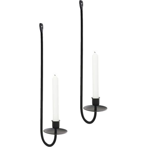 Lot de 2 chandeliers muraux simples en fer forgé, chandeliers muraux haut de gamme en fer forgé noir en forme de L, décoration d'ambiance (bougies non incluses) (1/5)