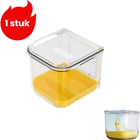 Baignoire transparente pour oiseaux avec support de bain, accessoire pour perroquets et oiseaux domestiques, facile à installer et à nettoyer, idéale pour le bain et l’entretien quotidien des oiseaux (1/5)