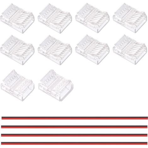 Kit Connecteur Ruban LED Double Rangée COB 2Pin 12mm Largeur Carte 8 Bande à Fil Connecteurs Transparents 2 Strip à Strip Connecteurs 4 Fils D'extension 10cm pour Bande LED Double Rangée COB (1/5)