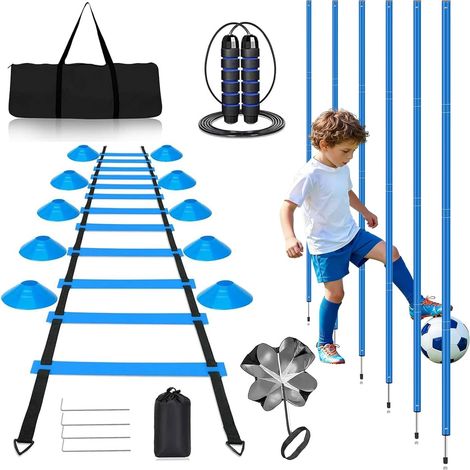 Slalom Bars - Football Training Accessories with 6 Slalom Pole, 6 m Coordination Ladder, 12 Cones, Jump Rope and Resistance Parachute - Football Training Kit for (1/5)