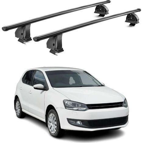 OMAC Barres de toit transversales en acier pour VW Polo mk5 2009-2017 5Portes – TÜV / DIN 75302:2019 – Antivol inclus – Rainure en T (accessoires) – Charge max 75 kg – 2 barres – Noir (1/4)