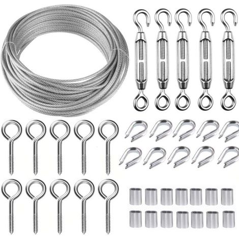 Corde en Acier Inoxydable à Suspendre Kit,30M/2mm Câble en Acier Inoxydable Revêtu avec M5 Tendeurs,Kit Cable Métallique 2mm pour Plantes Grimpante,Corde a linge,Rambarde,Cable de Garde Corps NPTERBL (1/4)