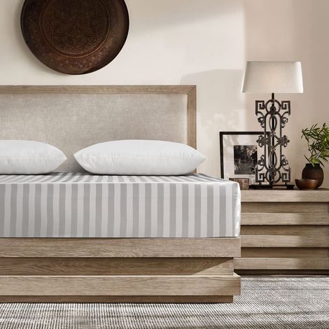 Damier Drap-housse en satin blanc et soie brillante - À rayures en satin - Convient pour matelas - 180 x 200 x 30 cm (1/5)