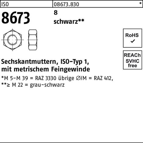 Sechskantmutter ISO 8673 M 80 x 4 Stahl geschwärzt