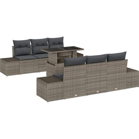 Sofa Set with Cushion Height Adjustable 7 pcs Grey Poly Rattan vidaXL