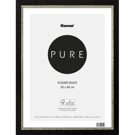 Élégant cadre photo en bois - Noir - 30 x 40 cm - Avec plastique incassable et verre acrylique - Cadre photo mural - Noir et doré (1/5)