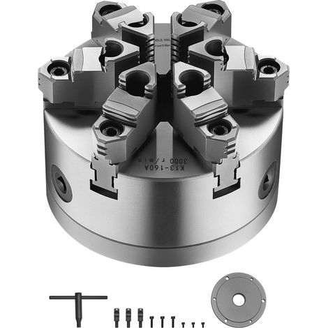 Mandrin 3 mors autocentrant 160 mm, plaque arrière D1-4, serrage 3-145 mm, matériau HT300, pour tour à bois et métal. (1/5)
