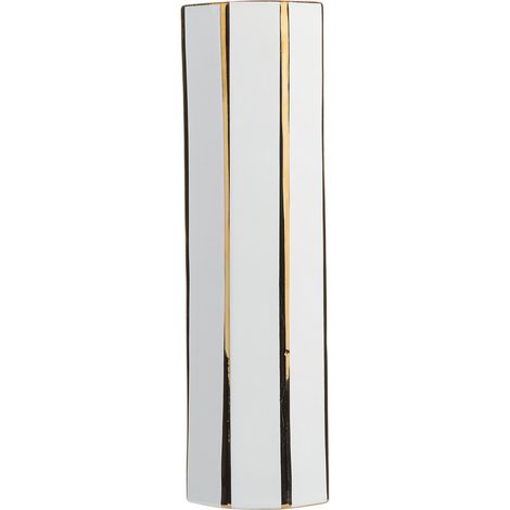 Florero blanco con dorado 40 cm de cerámica decoración octogonal ecléctica moderna Estella (1/5)