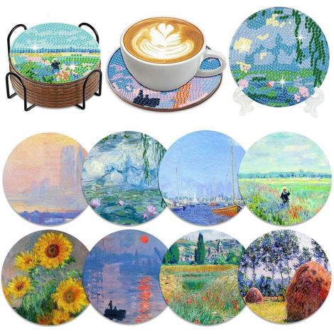 Diamond Painting Untersetzer Set 8 Stück mit Ständer, Monet Kunst