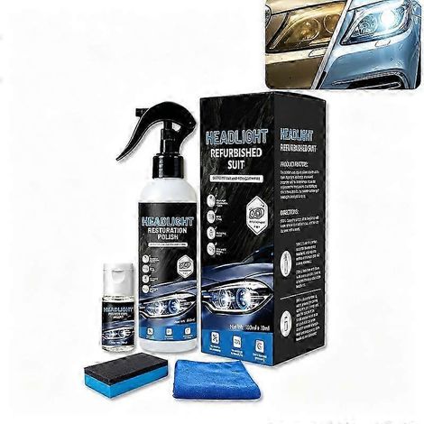 Kit de rénovation de phares de voiture, nettoyant et lustrant pour phares jaunis, oxydés et ternis, kit de rénovation de phares à faire soi-même, sans outils électriques, pour voitures (1 kit). (1/5)