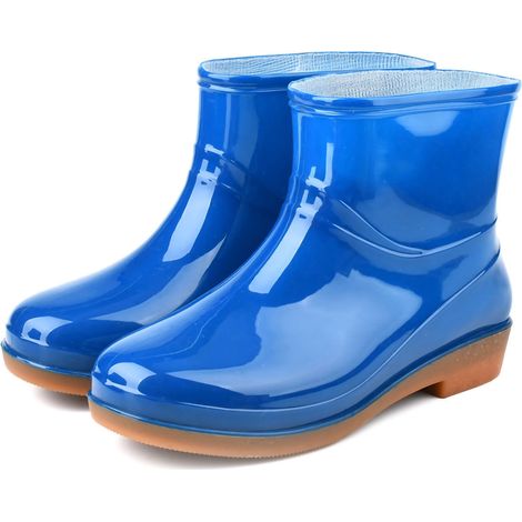 Bottes de pluie femme courtes antidérapantes, design arrondi en PVC bleu, taille 39 (1/5)