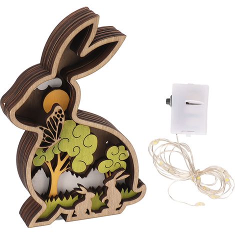 Décoration de Pâcles Lapin en Bois avec Guirlande Lumineuse - Idée Centre de Table et Artisanat (1/5)