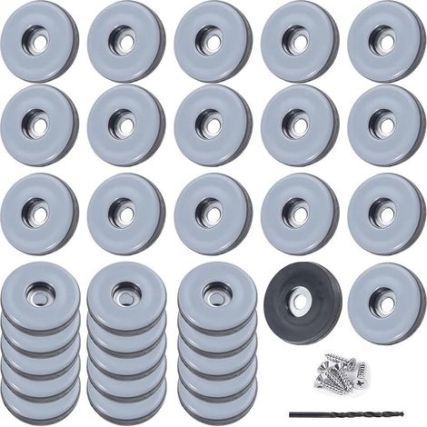 Lot de 32 Patins en téflon à Visser Ø 25 mm (Ronds, Noirs) pour Meubles avec 32 vis en Acier Inoxydable et 1 Foret pour Meubles - Protection effica (1/5)