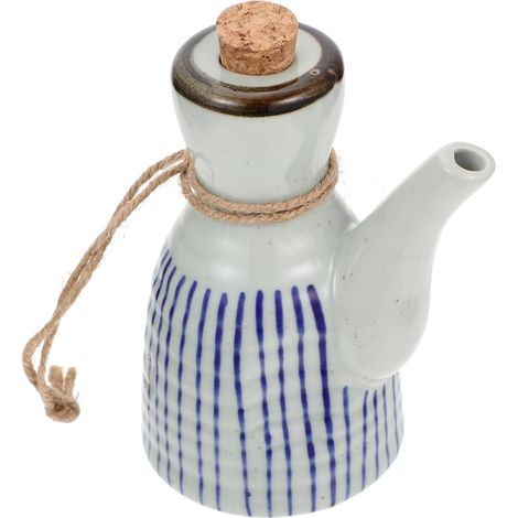 Pot D'assaisonnement En Céramique Bleu Pluie 150 Ml Base Antidérapante, Verseur Précis En Céramique Et Bois, Pour Sauce Soja Et Vinaigre Cuisine, Bouteille Pratique D'épices (1/5)