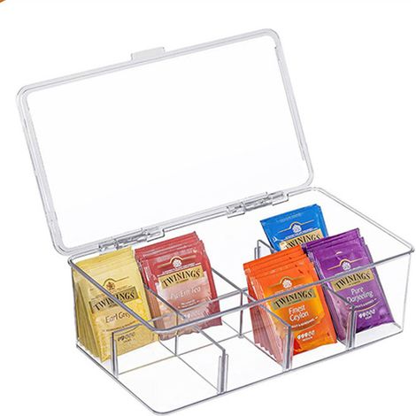 Boîte à thé acrylique avec couvercle, grand format compartimenté pour sachets (1/5)