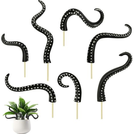 Lot de 7 tuteurs pour plantes en forme de tentacules de pieuvre – Décoration noire, accessoire pour lampe ou décoration intérieure originale (1/5)