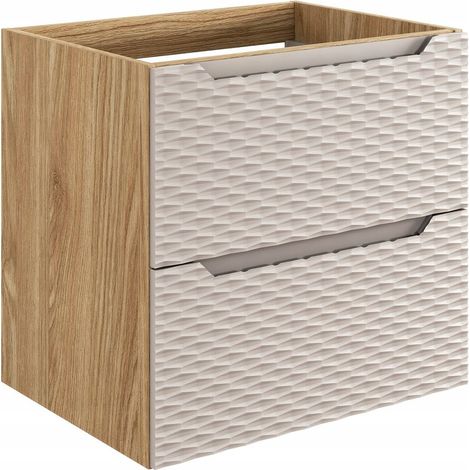 Meuble suspendu sous vasque OCEAN chêne et beige 60 cm - 2 tiroirs façades 3D (1/5)