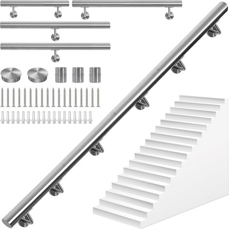 350CM Main Courante pour Escaliers en Acier Inoxydable, rond Ø 42 mm, Rampe d'Escalier Murale avec Support, Intérieure/Extérieure Main Courante pour Escaliers/Grenier/Terrasse/Porche et Garage (1/5)