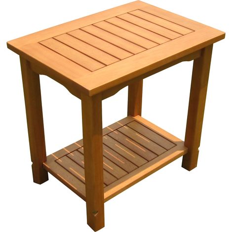 Eukalyptus Beistelltisch mit 2 Ablagen - 50 cm - Holz Garten Tisch geölt klein