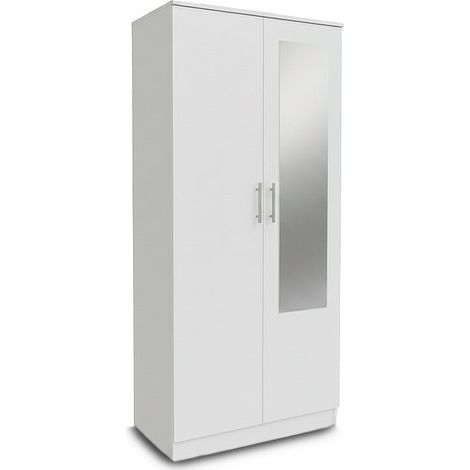 Armario de Dormitorio 2 Puertas W, con Espejo, Blanco (1/5)