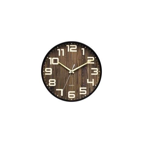 Horloge murale, ronde, en plastique, imitation bois, silencieuse, sans réponse, grands chiffres anciens, pour salon, chambre, cuisine (30 cm)