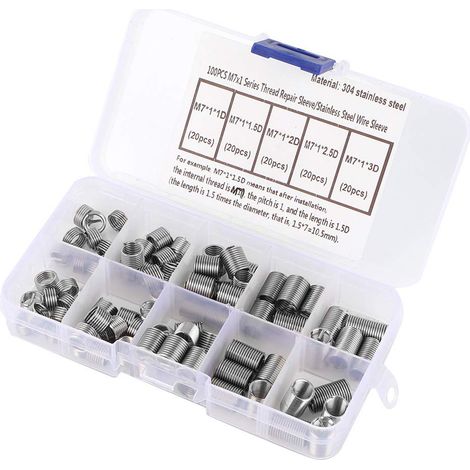 Kit de 100 inserts filetés spiralés M7 pour réparation vis et écrous (1/5)
