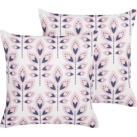 Conjunto de 2 cojines de jardín almohada de exterior 45 x 45 cm poliéster motivo hojas beige Torretta