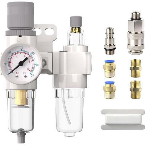 1/4" Compressed Air Pressure Regulator with Water Separator, Pressure Gauge, Oil Filter, Compressor Accessory (AFC2000) (1/5)