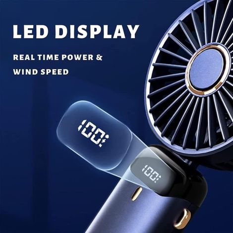 Mini ventilatore portatile, ricaricabile tramite USB, 5 velocità, display a LED, pieghevole per ufficio, camera da letto, attività all'aperto e viaggi, blu - ALTRO (1/4)