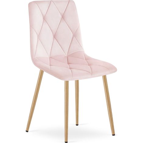 Sedia Libra in velluto rosa chiaro con gambe effetto legno (1/5)