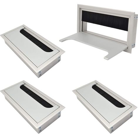 Tigrezy quadratische Draht-Kabelverschraubungsabdeckung 80 x 160 mm für Einbau auf dem Schreibtisch, Tisch, Kabel-Organizer für Möbel, Aluminium, silber eloxierter Kabeldurchgang, Kabelversteck, 4 Stü