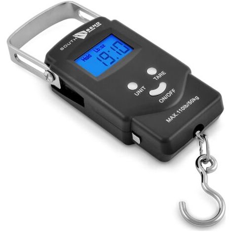 South Bend Balance de pêche numérique à suspendre et ruban à mesurer avec écran LCD rétroéclairé, capacité de poids de 110 lb/50 kg (piles incluses) (1/5)