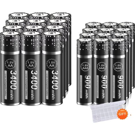 Batteries Rechargeables, Charge Efficace, Large Compatibilité, 12AA 12AAA (1/2)