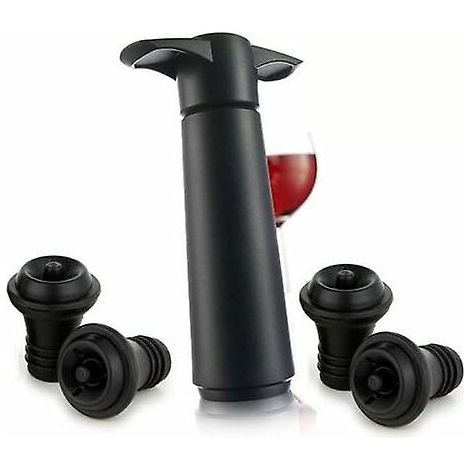 Coffret cadeau contenant 1 pompe à vide et 4 bouchons de liège noirs, 120 g (1/5)