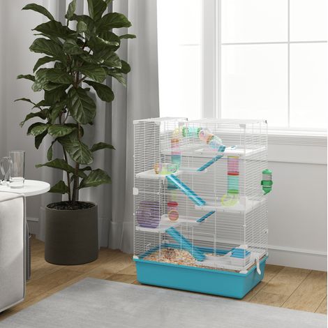 Cage hamster 6 niveaux avec tubes, 58 x 36 x 81 cm, bleu clair HAVRYA (1/5)