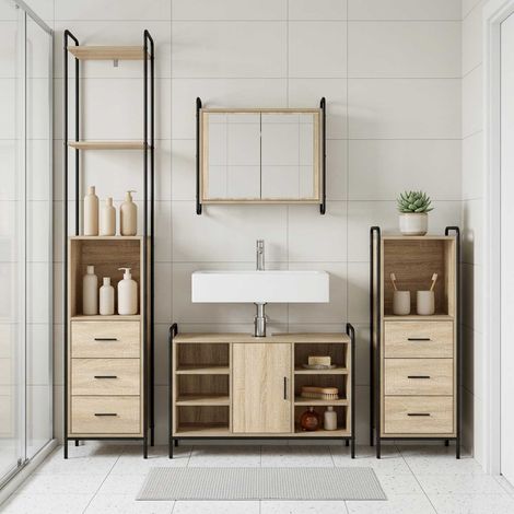 vidaXL Juego de Muebles de Baño 3 uds. Roble Sonoma 40 x 36 x 200,5 cm (1/5)