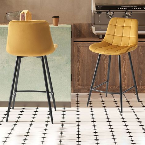 Lot de 2 chaises de bar H65 cm en velours doré - JUZO