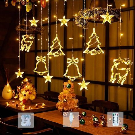 Guirlande lumineuse de Noël 3,5 m, rideau lumineux intérieur/extérieur, 120 LED, 8 modes, alimentation batterie/USB, IP44, idéal déco festive, fenêtres, fêtes, balcon, jardin (1/5)